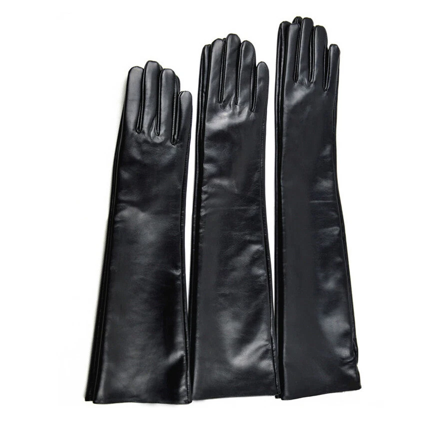 Guantes de cuero real de noche estilo liso de 30 cm a 80 cm de largo hechos a medida 18 colores Foto 4 de 4