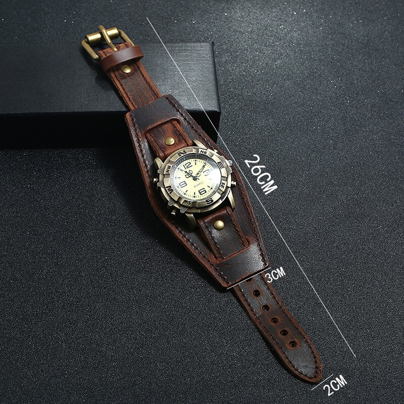 藍染めオールドバティック(8516)手描き&チャップ Vintage Retro Leather Cuff Bracelet Wide Band Steampunk Mens
