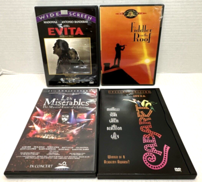 #ad 70 80’s Musical Movie DVD Evita Cabaret Les Mis Fiddler Roof Minnelli Madonna $15.99