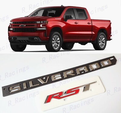 2PCS Tailgate Chrome Silverado Chrome Red RST Emblem Fit For 2019-2022 Silverado