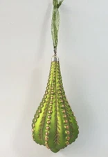 Frontgate Ornate Glass Ornament Handpainted Green Christmas Large 6 Inch