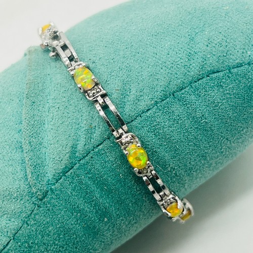 QVC 925 Sterling Silver Marcasite FAS LAB-CREATED FIRE OPAL TENNIS BRACELET 7" - Picture 7 of 15