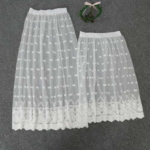 Damen Spitze Schier Rock Blumenmuster Bestickt Gummibund Netz Unterrock - Bild 4 von 17