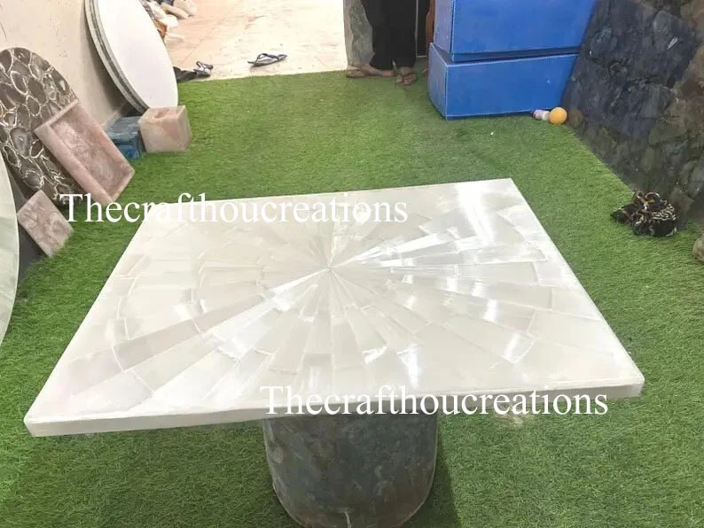 Selenite Stone Center Dining Table Sunburst Art Crystal Healing Gemstone Decor - Image 3 of 4