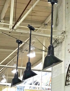 Vintage Black Gloss Steel 7 Angled Dome Pendant Virginia Country