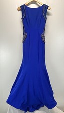 Mac Duggal Prom Pageant Gown Dress Sz 4 Mermaid Blue Open Back Full Skirt