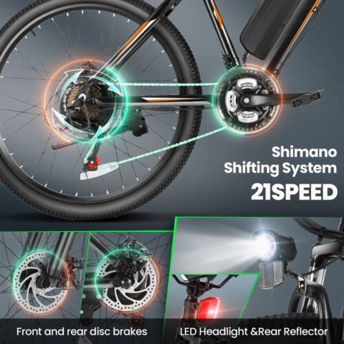 500W Electric Bike for SALE,26'' Mountain Bike 21Speed Commuter Ebike 48V Motor^ - Picture 25 of 54