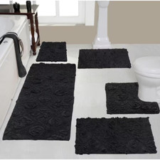 Modesto Bath Rug 100 Cotton Bath Rugs Set, 5-Pcs Set with Contour, Gray