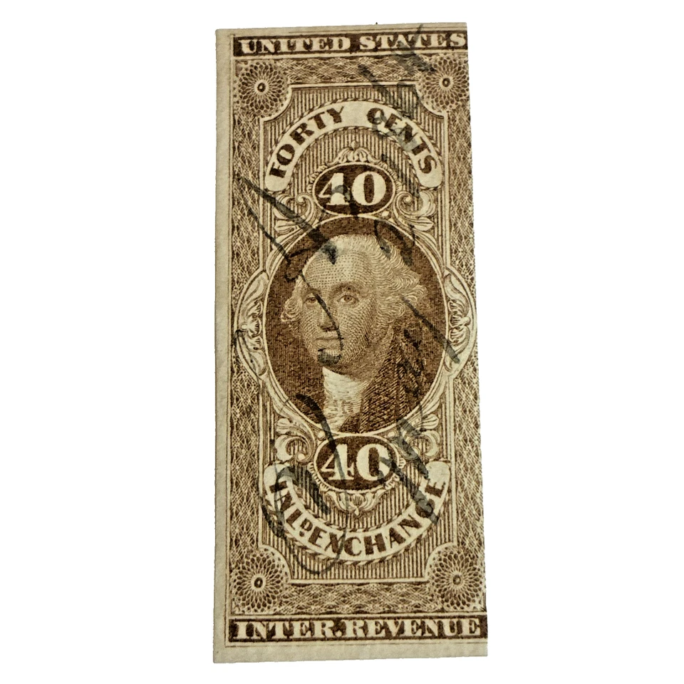 US Revenue Stamp R53a Inland Exchange 40 Cnt Imperf Cancel 1864 Washington - Image 2 of 4