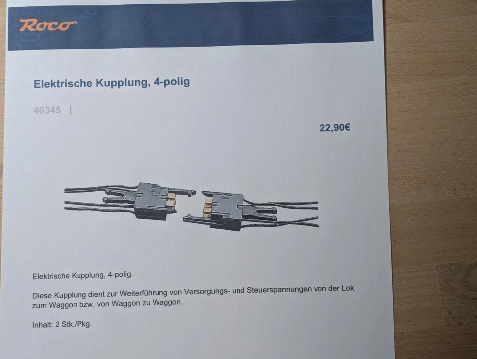 Roco HO 2 Stück (1 Paar) stromführende Kupplung, 4-polig