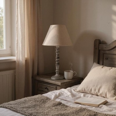 Hohe graue Tischlampe aus gewaschenem Holz 32 cm - Shabby Chic mit taupefarbenem Leinenschirm Lampe