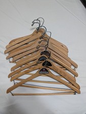 Set of 11 Vintage Wooden Suit Hangers Swivel Hooks Retro Logos