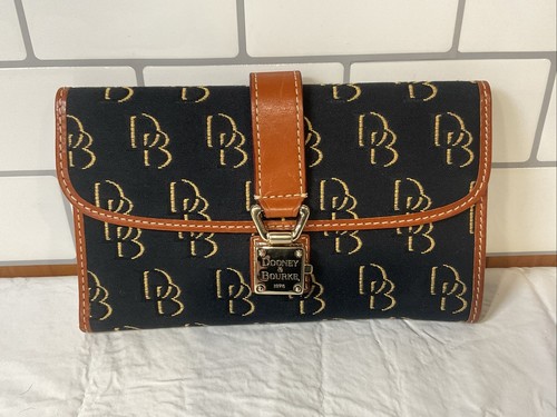 Vintage Dooney & Bourke Black And Brown Canvas/Leather Trim Trifold Wallet Used