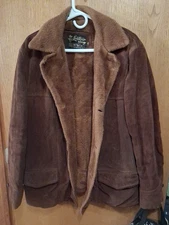 VTG Sears The Leather Shop Brown Suede Sherpa Barn Coat Size 42 Rustic Western