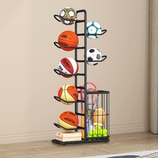 7-Ball Sports Equipment Storage Rack with Ball Holder and Basketball Rack, At...