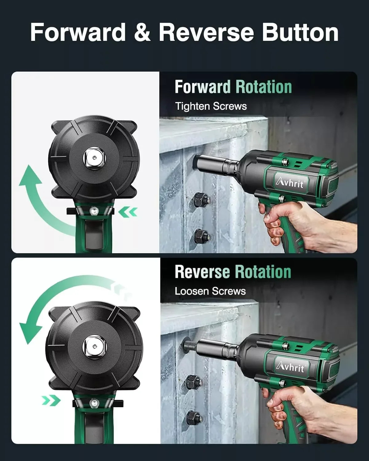 AVHRIT 1/2" Cordless Brushless Impact Wrench 1000Nm(738Ft-lbs) w/ 2x5.0Ah for Ma