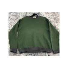 Vtg Eddie Bauer Men's M Green Grey Striped Crewneck Cotton Sweater Grandpacore
