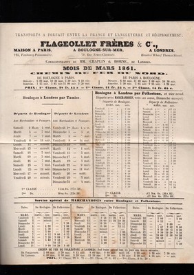 Boulogne sur Mer: alte Fahrplanpapiere FLAGEOLLET Transporte MAS 1861 P29908