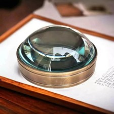 Vintage Style Brass Desk Magnifier &ndash; Heavy Glass Paperweight Lens