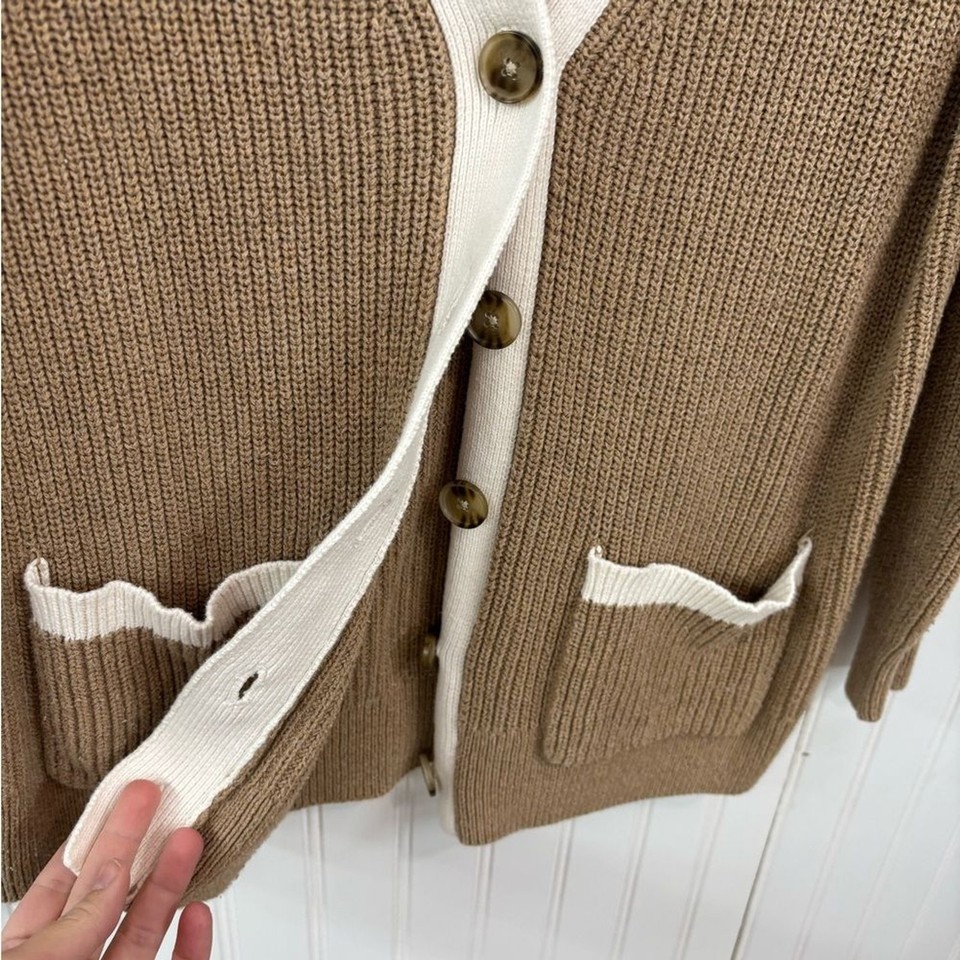 LOFT Tan and Cream color block Button-Front pocket knit Cardigan | eBay
