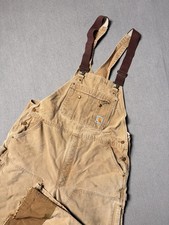Carhartt Overalls Mens 42x30 42x27.5 Brown Quilt Lined Double Knee Distressed