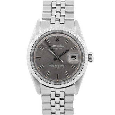 Rolex DateJust 36mm Silver Gray Stainless Steel Engine Turned Jubilee Watch 1603
