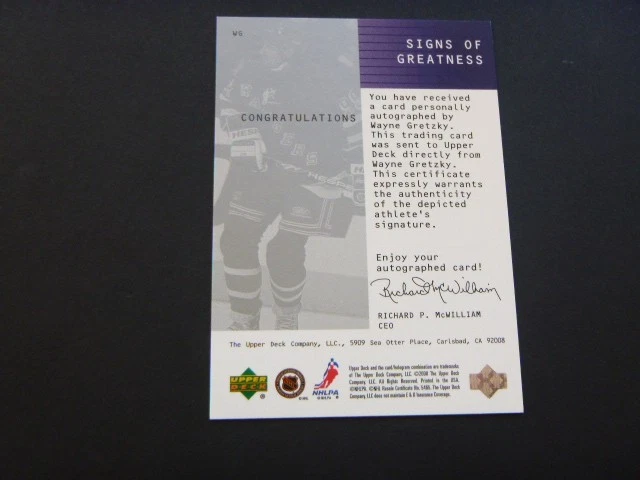 1999-00 UD Wayne Gretzky SIGNS OF GREATNESS Autograph #WG Wayne Gretzky Mint - Image 2 of 2