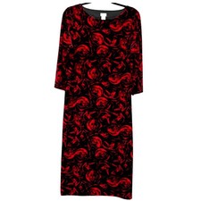 VINTAGE Y2K Whimsigoth Vamp Red Black Velvet Rose Midi Dress Chico Travelers Wms