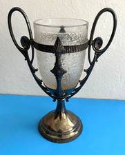 Antiguo jarrón Simpson Hall and Miller 1900 plata soporte y jarrón de cristal