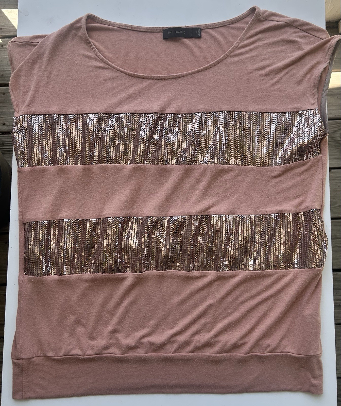 The Limited Women's Pink Sequin Stripe Knit Scoop Neck Sleeveless Top Size L