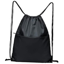 Drawstring Backpack Sports Water Resistant String Bag Sport Gym Sackpack Black