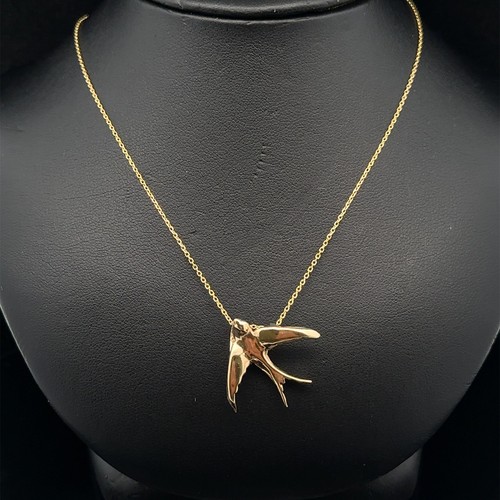14k Yellow Gold Swallow Bird Slide Pendant Adjustable Cable Link Chain Necklace - Picture 10 of 10