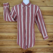 Chaps Dress Shirt Point Collar Mens Size M Red Multicolor Striped Long Sleeve