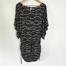 Luli Fama Swim Cover Up Dress Sz Large L Resort Chain Print Polkadot Black