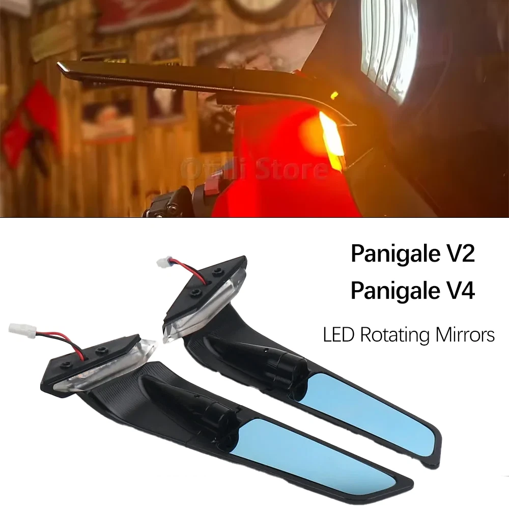 For Ducati Panigale Rearview Mirrors with LED Rotating Adjustable Wing Mirrors