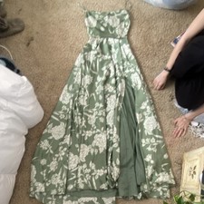 Windsor Sage Cream Floral Maxi Dress Cowl Neck Spaghetti Strap Cut Out Size 1