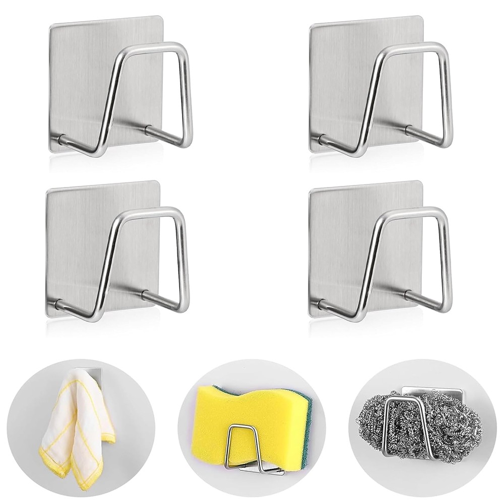 16Pcs Adhesive Sponge Holder Sink Caddy for Kitchen Accessories Stainless Steel