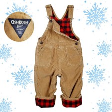 OshKosh B  gosh Corduroy Flannel Lined Overalls Baby Size 24 Months Brown Pants