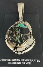 Vintage Navajo New Lander Turquoise Sterling Pendant Signed Ray Bennett 47 gms