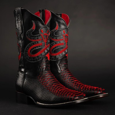 Genuine Leather Exotic Python Print Square Toe Cowboy  display picture 2