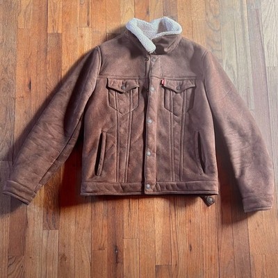 Levi s Men's Faux Leather Sherpa Trucker Jacket Brown Size S