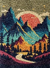 Landscape Sunset Mountain Tree Latch Hook Rug Kit - DIY Carpet Cushion