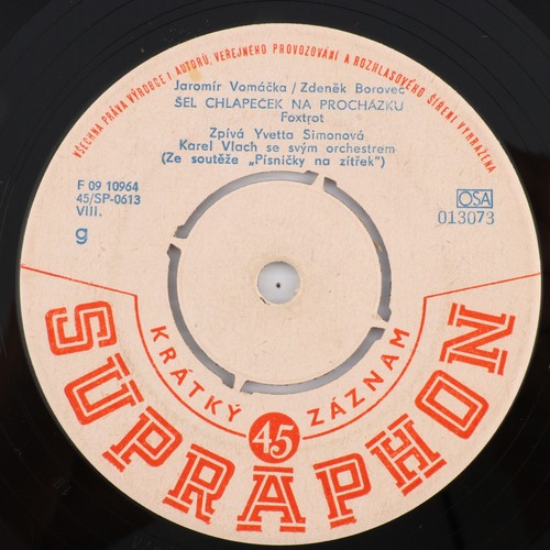 Yvetta Simonová, Milan Chladil – O Nás Dvou 1961 45 rpm 7" Single Record 013073 - Picture 4 of 19