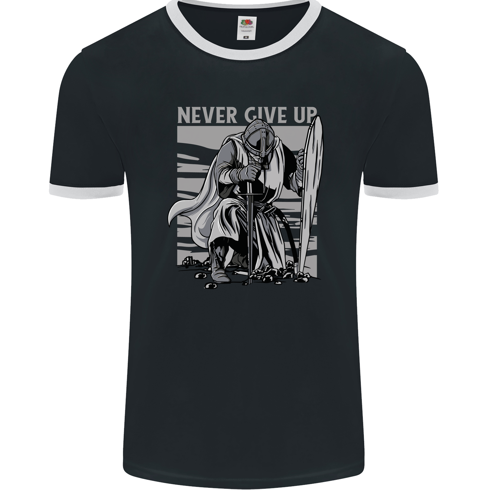 Teutonic Knight Never Give Up Crusader Gym Mens Ringer T-Shirt FotL-image