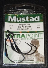 Mustad Ultra Point 38101W116-40 Weighted KVD Grip Pin 1/16 oz 4/0 Hook