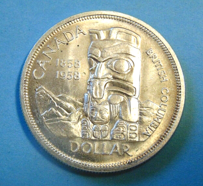 Silver Dollar CANADA 1958 BC British Columbia Centennial Totem