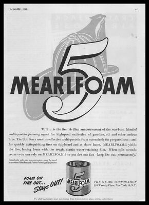 1945 Mearl Corp. New York Mearlfoam 5 Fire Prevention Foaming Agent Can Print Ad