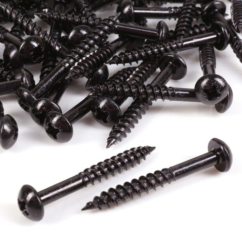 10G x 1 1/4" BLACK PASSIVATED WOOD SCREWS 25 PACK Round Head Twin