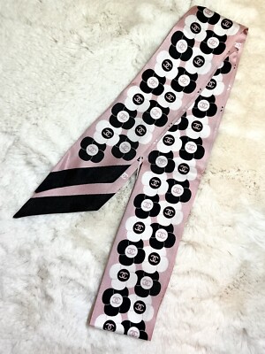 CHANEL 23K silk scarf bandeau wrap in pink white black brand new