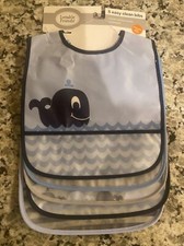 Luvable Friends Waterproof Bib, 5-Pack, Blue Whale